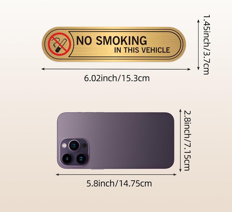 LUHIMO 8 PCS No Smoking in This Vehicle Sign Stickers, Waterproof Durable Vinyl Brushed Gold Small Anti-Smoking Sign for Cars, Windows 6x1.4Inch - Image 2